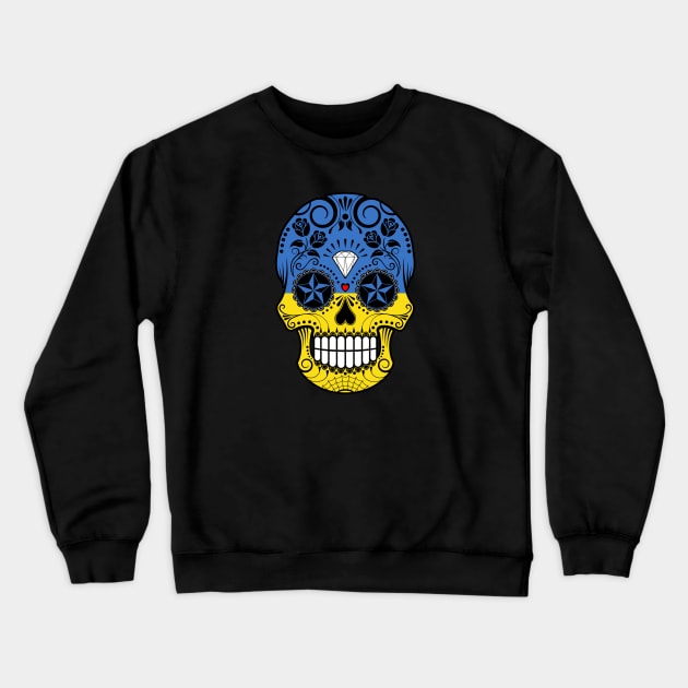 Ukrainian Flag Sugar Skull with Roses Crewneck Sweatshirt by jeffbartels